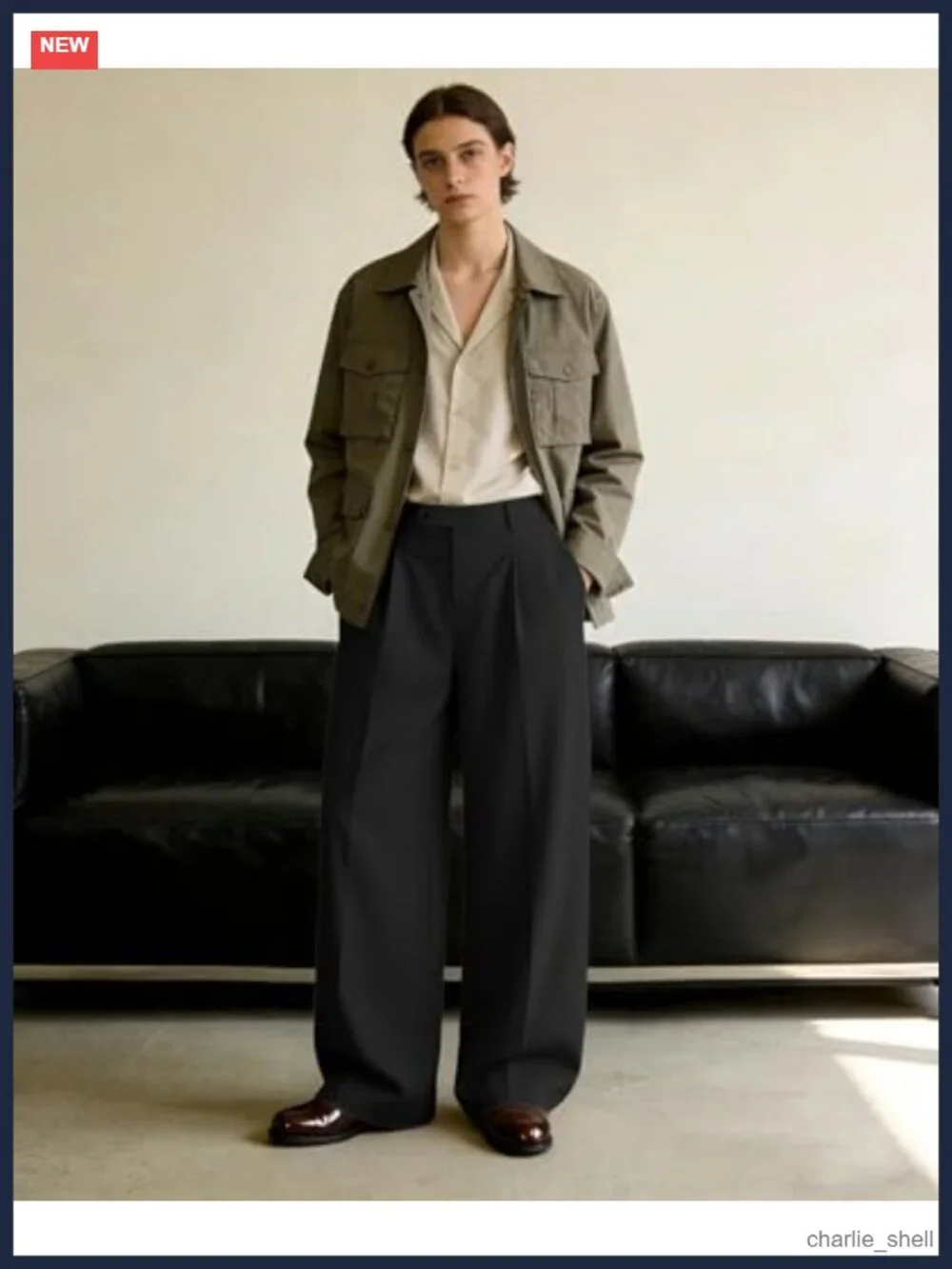 Men's Wide Leg Pleated Pants Elastic Waist Casual Dress Trousers